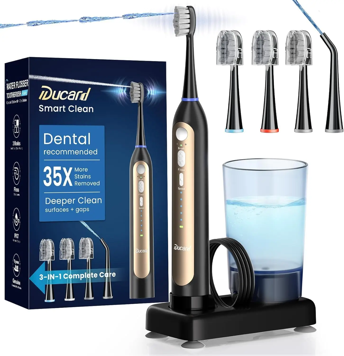 3-in-1 Electric Toothbrush & Water Flosser, Sonic 40000 VPM, 11oz Tank, 30-Day Battery, for Braces & Sensitive Gums
3-in-1 Electric Toothbrush & Water Flosser, Sonic 40000 VPM, 11oz Tank, 30-Day Battery, for Braces & Sensitive Gums