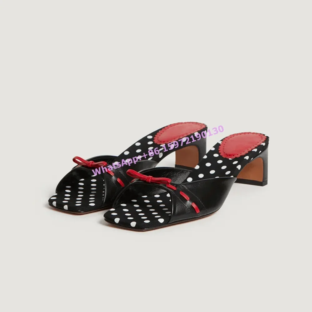 Black White Polka Dot Slippers Bows Square Peep Toe Slip On Chunky Heels Straight Strap Fashion Print Outdoor Sexy Slippers
Black White Polka Dot Slippers Bows Square Peep Toe Slip On Chunky Heels Straight Strap Fashion Print Outdoor Sexy Slippers