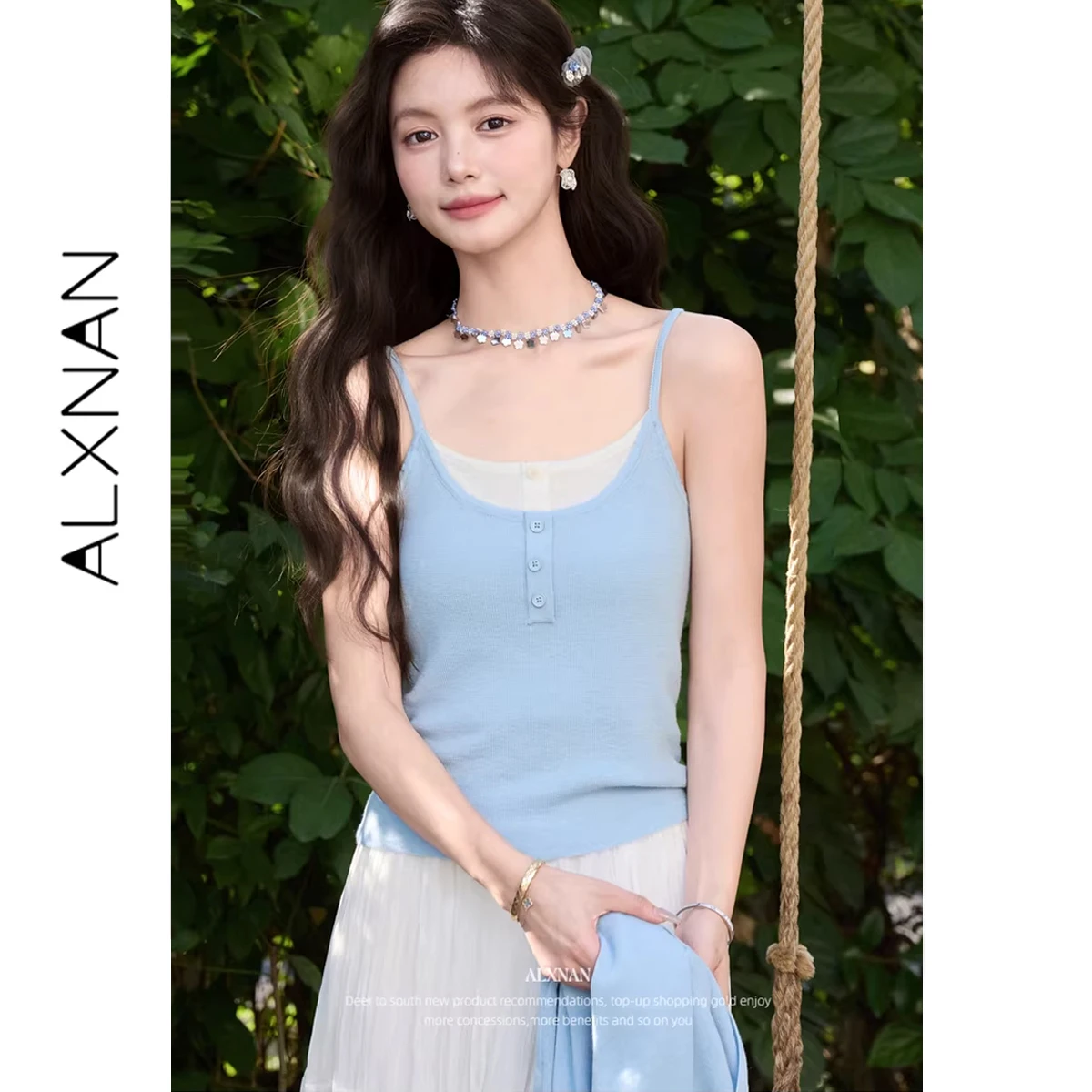 ALXNAN Light Blue Knit Camisole Fake Two-Piece Slim Fit Elegant Camisole Spring Casual Fashion Sleeveless Tops Ladies L62015BX
ALXNAN Light Blue Knit Camisole Fake Two-Piece Slim Fit Elegant Camisole Spring Casual Fashion Sleeveless Tops Ladies L62015BX