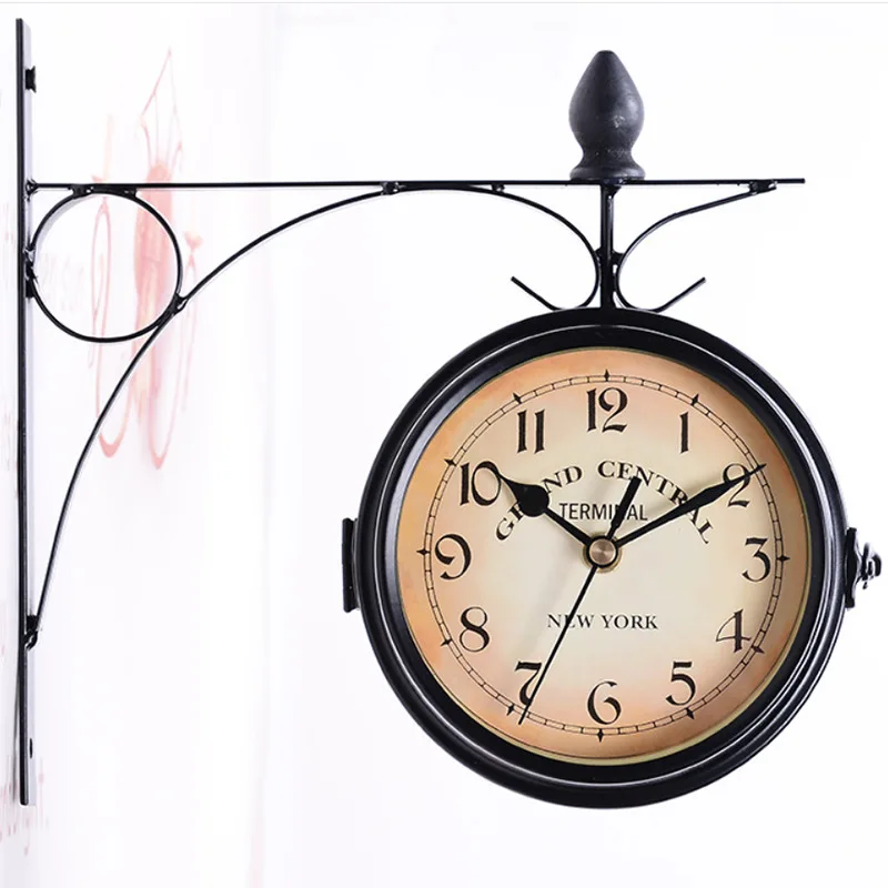 European antique wrought iron watch with creative personality double-sided wall clock
European antique wrought iron watch with creative personality double-sided wall clock