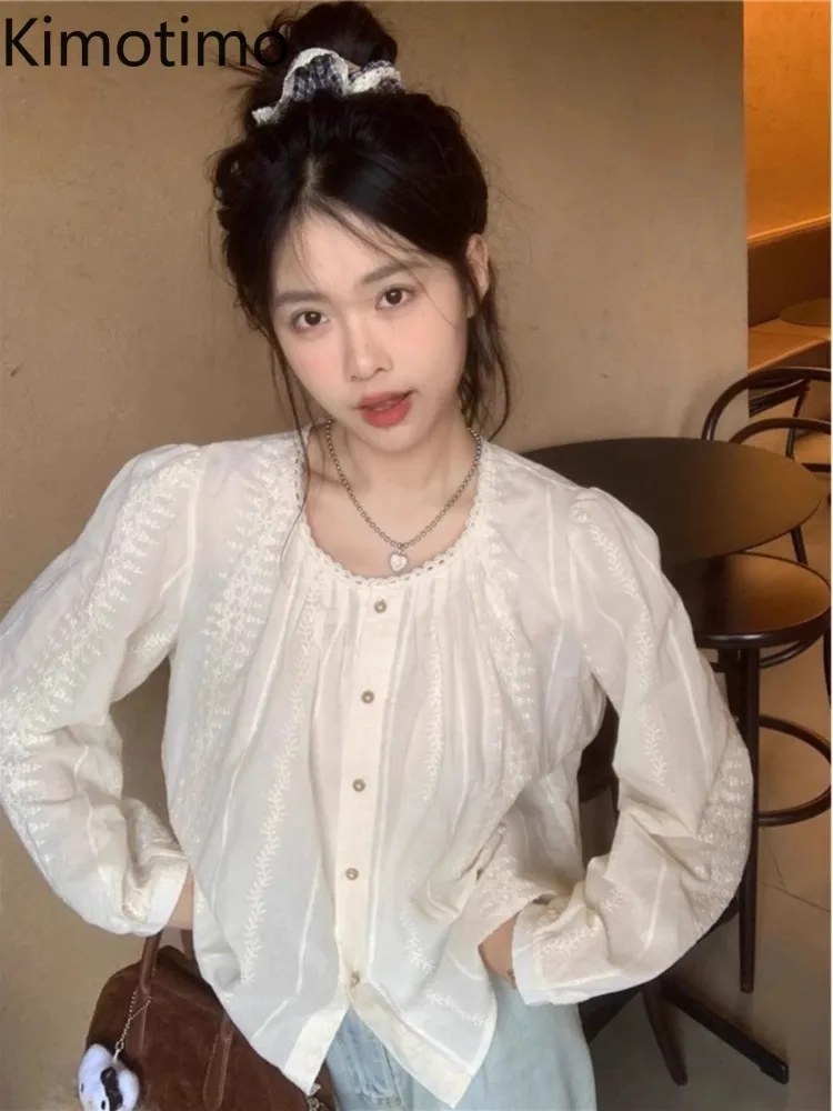 Kimotimo French Embroidery Lace Shirt Women 2025 Spring Round Neck Puff Sleeve Transparent Tops Simple Loose All Match Blouses
Kimotimo French Embroidery Lace Shirt Women 2025 Spring Round Neck Puff Sleeve Transparent Tops Simple Loose All Match Blouses