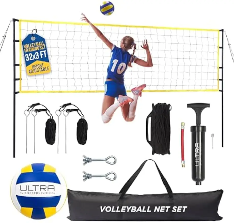 Complete Volleyball Set with 32x3 Ft Net, Poles, Ball, Bag & Pump for Outdoor or Home Use
Complete Volleyball Set with 32x3 Ft Net, Poles, Ball, Bag & Pump for Outdoor or Home Use