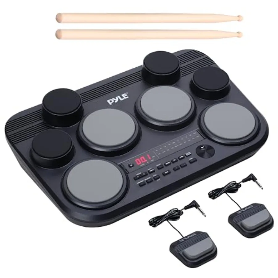 Pyle Electronic Drum Set 8 Touch-Sensitive Pads 80 Kits 110 Songs USB/MIDI Headphone Output Compact Tabletop Electric Drum Kit
Pyle Electronic Drum Set 8 Touch-Sensitive Pads 80 Kits 110 Songs USB/MIDI Headphone Output Compact Tabletop Electric Drum Kit
