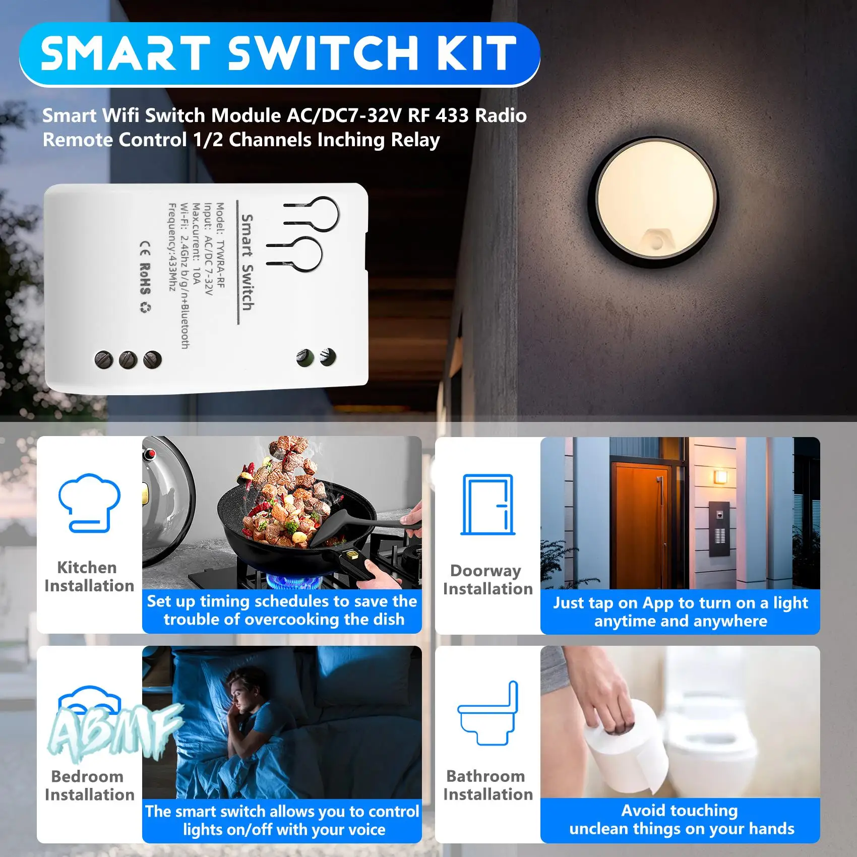 Модуль переключателя ABMF-Tuya Smart Wi-Fi AC/DC7-32V RF 433, радиопульт дистанционного управления, 1/2 канала, реле для умного дома Alexa
Модуль переключателя ABMF-Tuya Smart Wi-Fi AC/DC7-32V RF 433, радиопульт дистанционного управления, 1/2 канала, реле для умного дома Alexa