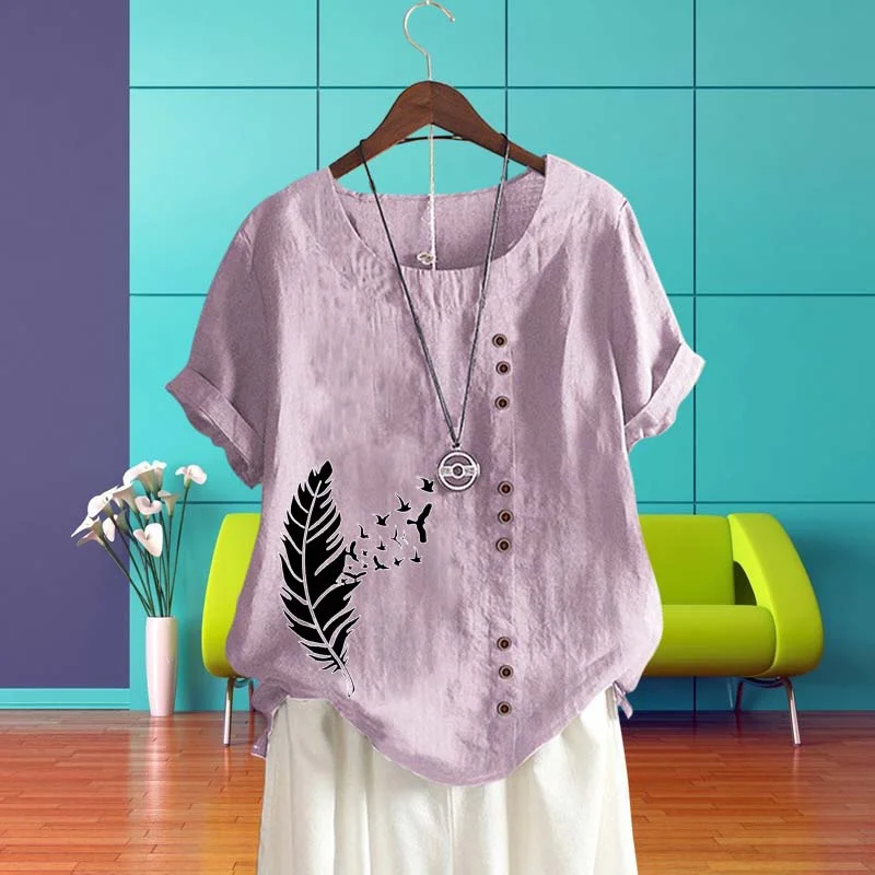 2022 New Summer Ladies Casual Feather Print Loose T-Shirt Retro Round Neck Large Size Short Sleeve Top XS-5XL
2022 New Summer Ladies Casual Feather Print Loose T-Shirt Retro Round Neck Large Size Short Sleeve Top XS-5XL