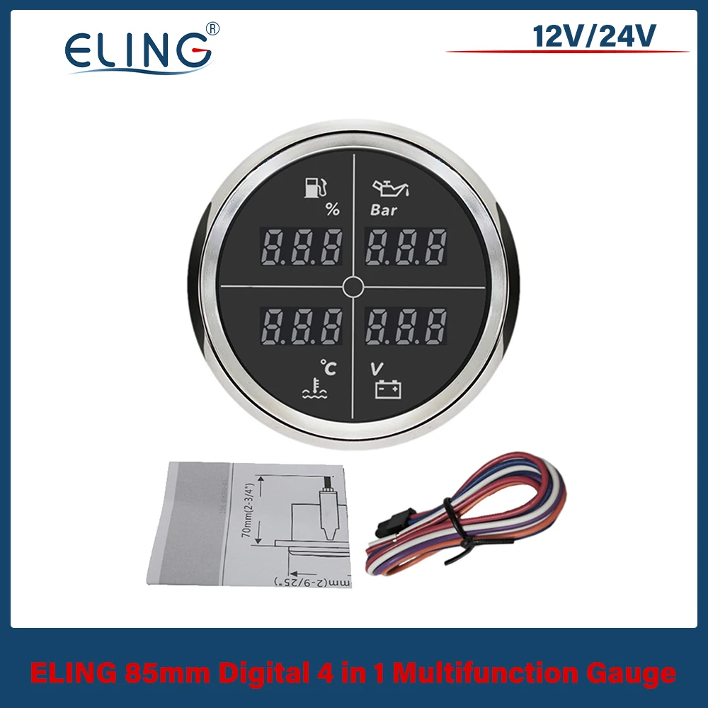 ELING 52mm 85mm 4in1 Multifunction Gauge with Fuel Level Oil Pressure Water Temp. Voltmeter and 8 Colors Backlight for Auto RV
ELING 52mm 85mm 4in1 Multifunction Gauge with Fuel Level Oil Pressure Water Temp. Voltmeter and 8 Colors Backlight for Auto RV