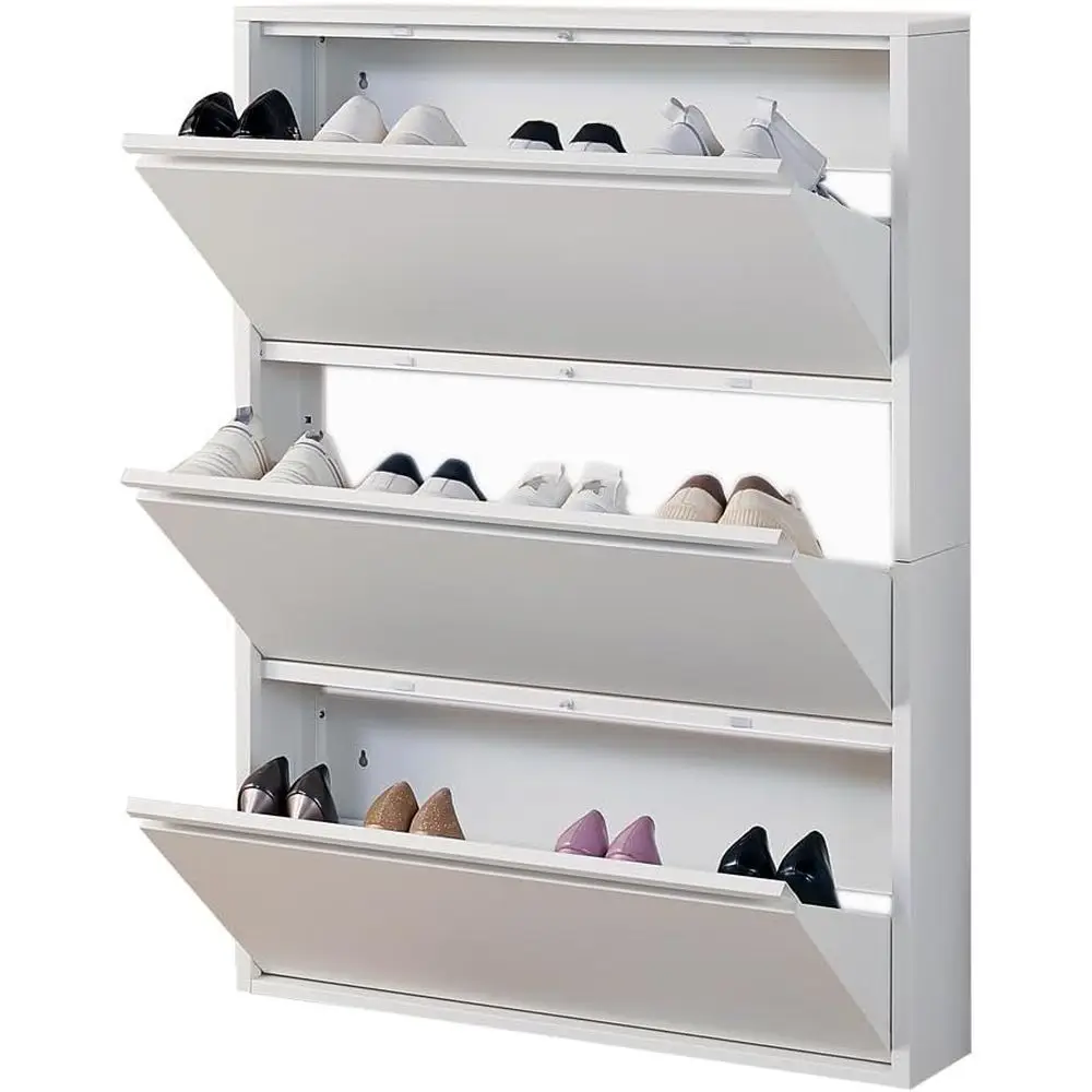 Shoe Storage Cabinet with 3 lip Ders, Hidden Slim Narrow Shoe Rack Cabinet, Wall Mount Metal Shoe Cabinet or Entryway, White
Shoe Storage Cabinet with 3 lip Ders, Hidden Slim Narrow Shoe Rack Cabinet, Wall Mount Metal Shoe Cabinet or Entryway, White