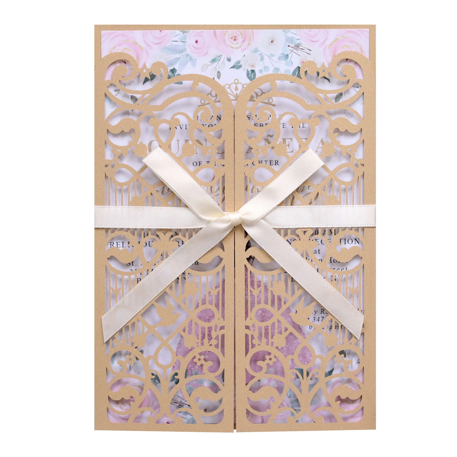50Pcs Tri-Folding Laser Cut Hollow Pearl Paper The Gate of Happiness Invitations For Wedding&Engagement
50Pcs Tri-Folding Laser Cut Hollow Pearl Paper The Gate of Happiness Invitations For Wedding&Engagement