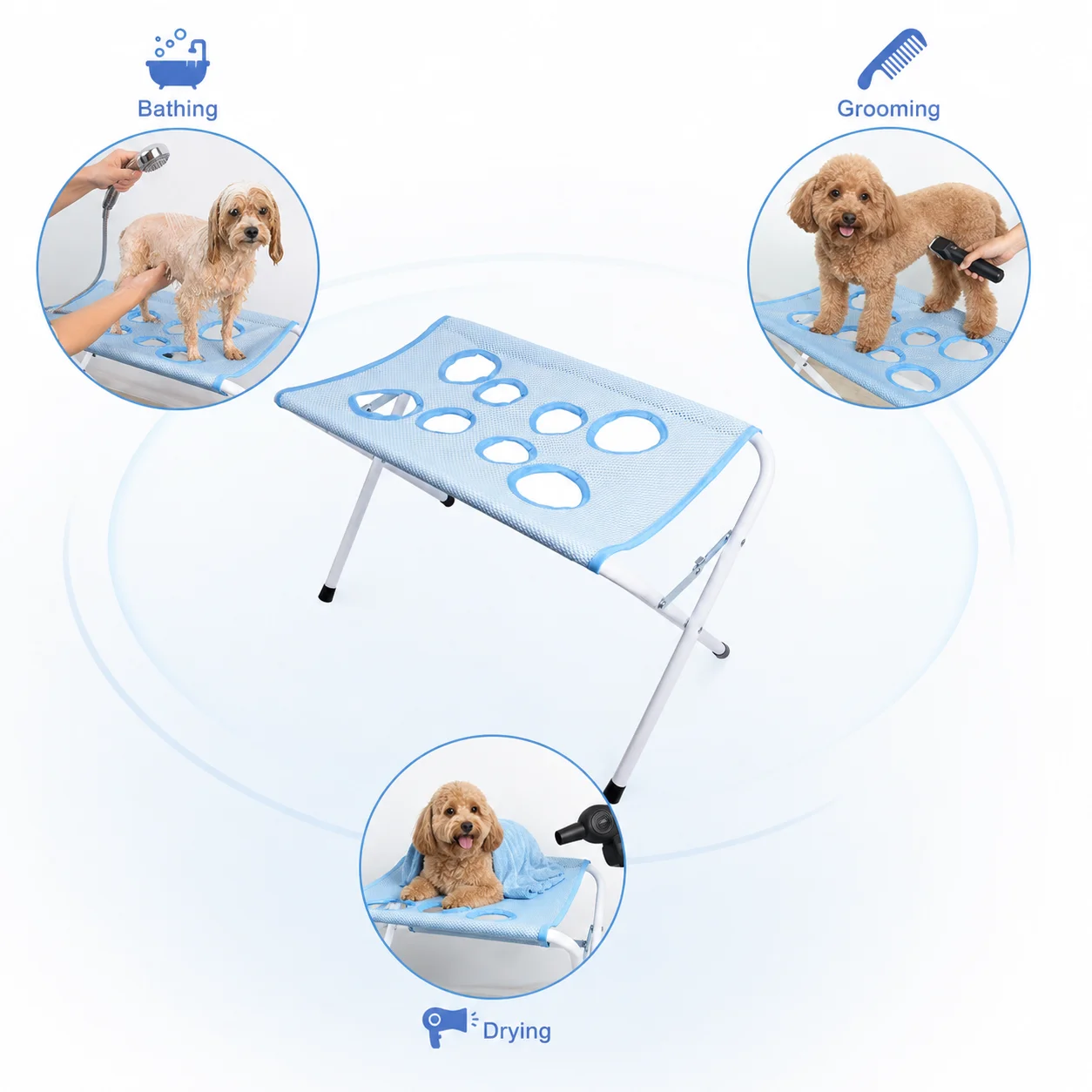 Foldable Pet Grooming Table Adjustable Dog Cat Hair Brushing Bath Stand Multi-Hole Non-Slip Portable Grooming Platform
Foldable Pet Grooming Table Adjustable Dog Cat Hair Brushing Bath Stand Multi-Hole Non-Slip Portable Grooming Platform