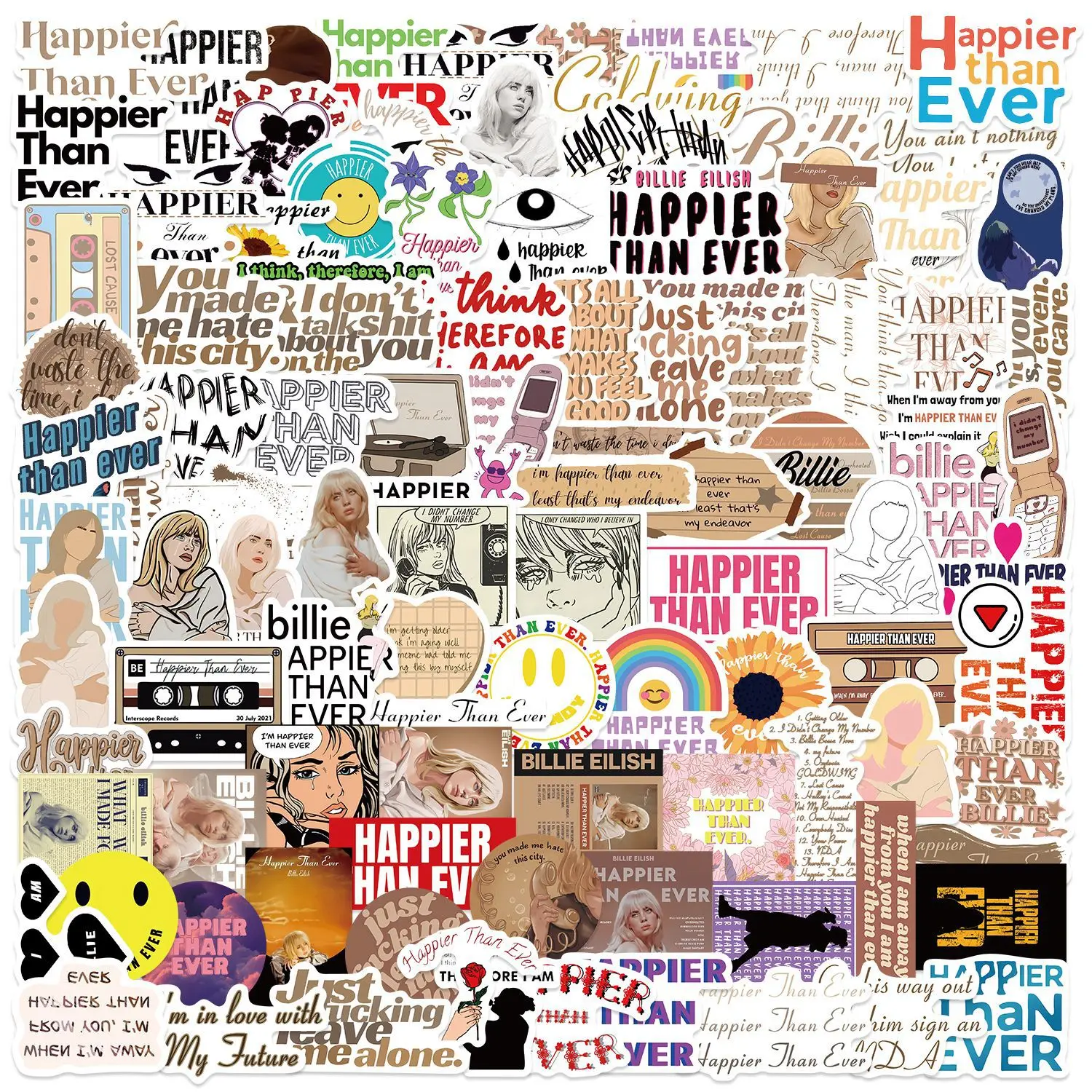 100Pcs Happier Than Ever Stickers Decal for Laptop Phone Guitar Luggage Waterproof Graffiti Vinyl Stickers
100Pcs Happier Than Ever Stickers Decal for Laptop Phone Guitar Luggage Waterproof Graffiti Vinyl Stickers