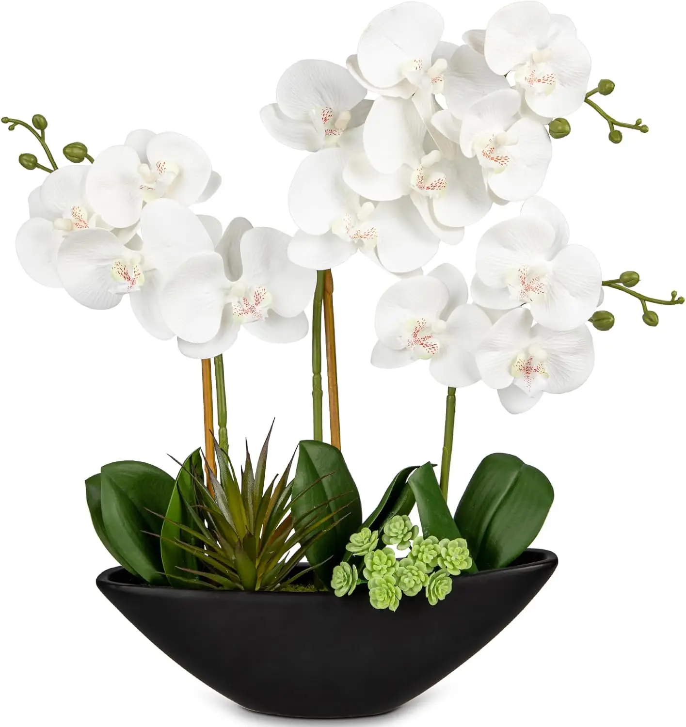 Orchid Fake Flowers 17in White Artificial Orchid Silk Flowers in Black Pot Faux Orchid Arrangement for Home Office Bathr
Orchid Fake Flowers 17in White Artificial Orchid Silk Flowers in Black Pot Faux Orchid Arrangement for Home Office Bathr