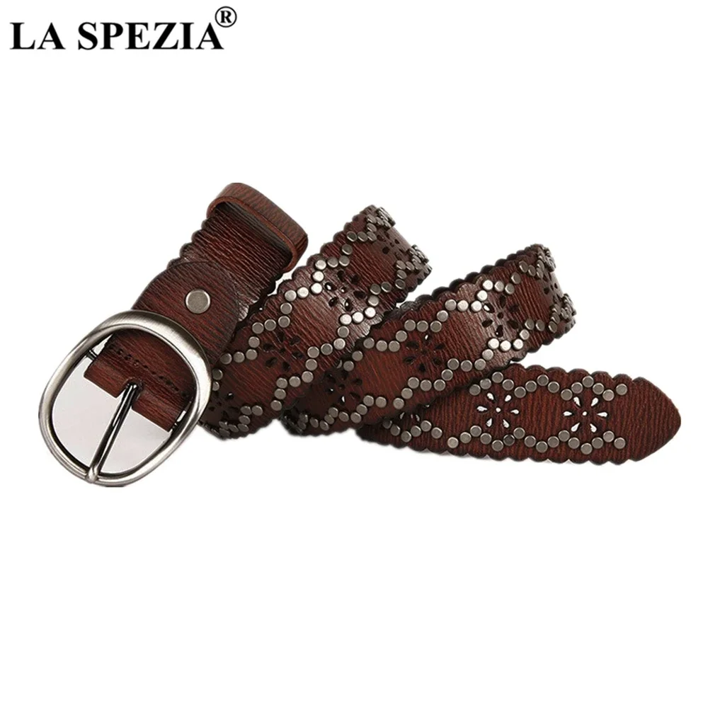 LA SPEZIA New Design Metal Cowskin Women Belt Rivet Pin Buckle Punk Rock Genuine Leather Coffee Hollow Out Holes Waist Belts
LA SPEZIA New Design Metal Cowskin Women Belt Rivet Pin Buckle Punk Rock Genuine Leather Coffee Hollow Out Holes Waist Belts