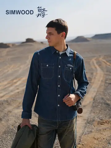 SIMWOOD High Standard 2025 Autumn Winter New Oversize 6.3oz Classical Denim Shirts Men Plus Size Casual Shirts