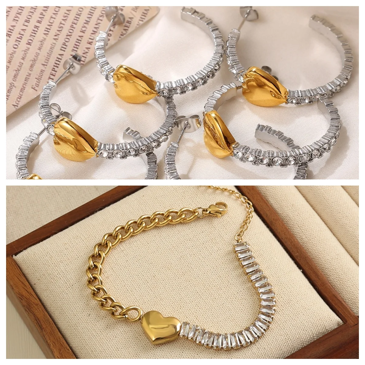 Ins Trend Stainless Steel Jewelry Set Two-Tones Gold Silver Heart Ear Hoops Circle Cuban Chain Heart Charm Bracelets For Women
Ins Trend Stainless Steel Jewelry Set Two-Tones Gold Silver Heart Ear Hoops Circle Cuban Chain Heart Charm Bracelets For Women