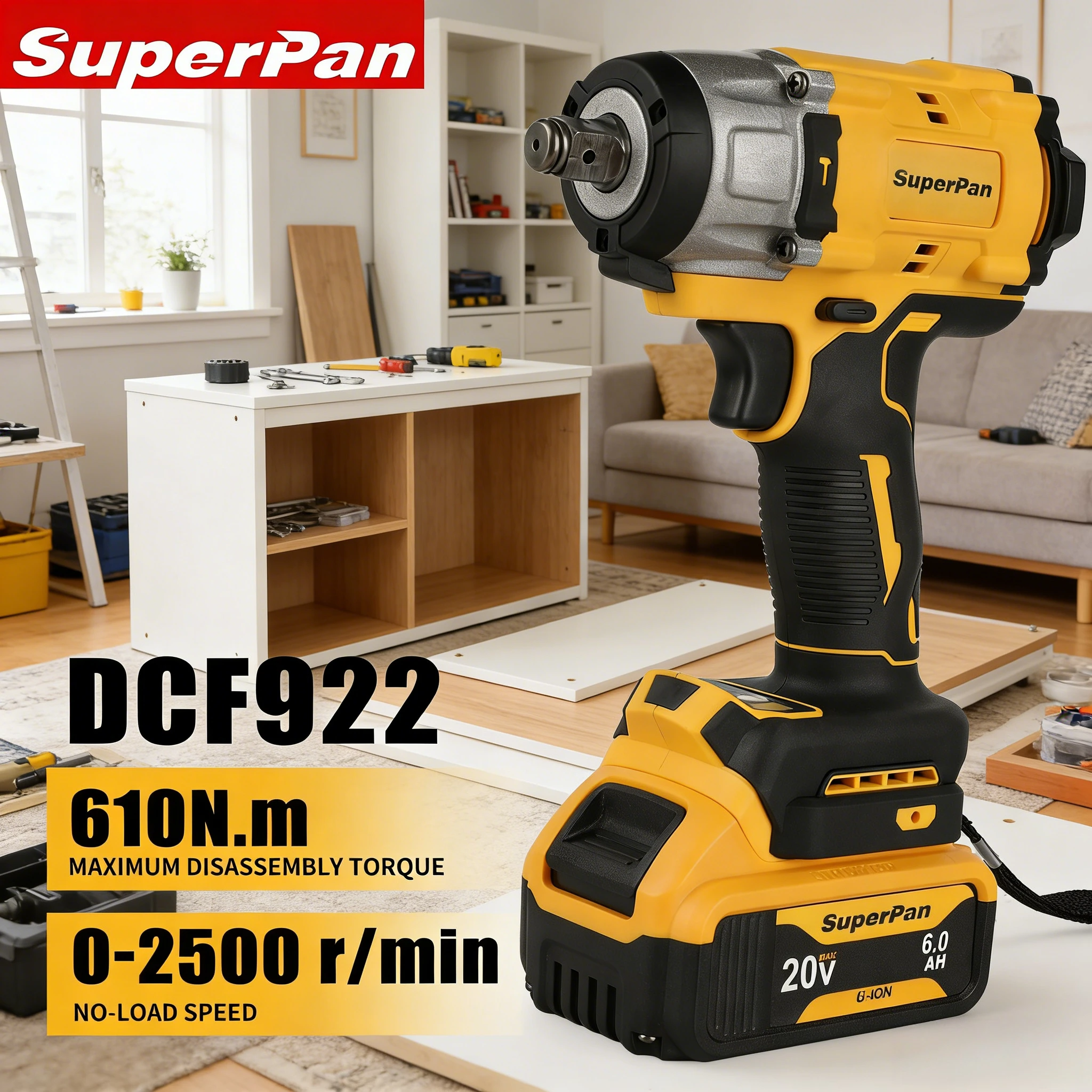 SuperPan Cordless Impact Wrench Precision Torque Control LED Torch Anti-Corrosion 20V 610Nm 1/2" Drive for Dewalt
SuperPan Cordless Impact Wrench Precision Torque Control LED Torch Anti-Corrosion 20V 610Nm 1/2" Drive for Dewalt
