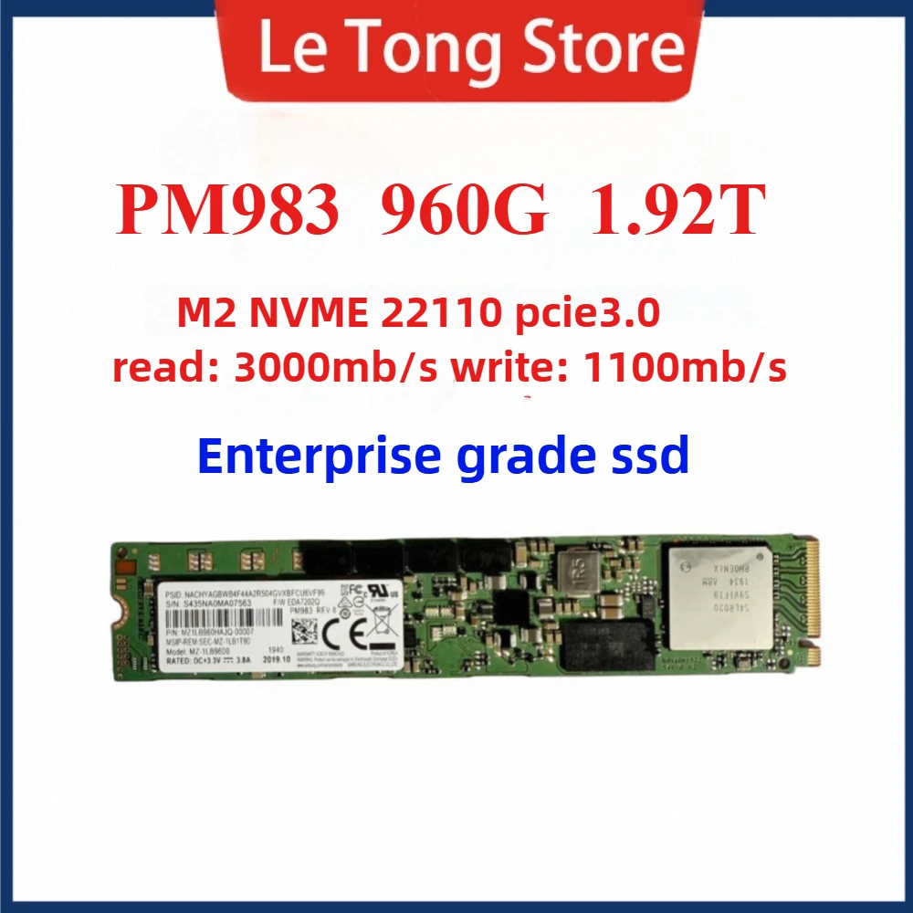 Новый оригинальный твердотельный накопитель для Samsung PM983 960G 1,92T 3,84T, размер 22110, протокол Nvme Enterprise Pcie3.0 U.2
Новый оригинальный твердотельный накопитель для Samsung PM983 960G 1,92T 3,84T, размер 22110, протокол Nvme Enterprise Pcie3.0 U.2