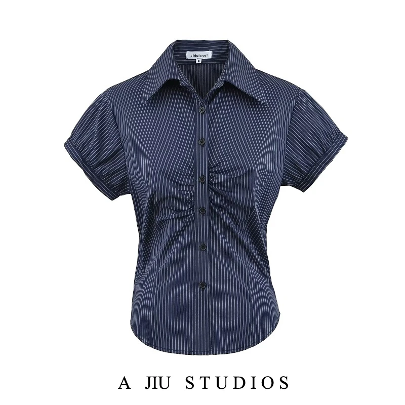Slim Fit Short Sleeve Shirt Women's Summer Design Waist Cinching Short Length Striped Shirt Top Commute Style Cotton Blend
Slim Fit Short Sleeve Shirt Women's Summer Design Waist Cinching Short Length Striped Shirt Top Commute Style Cotton Blend