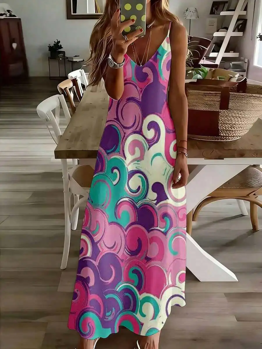 Colorful Swirl Pattern Sleeveless Midi Dress Women Summer Casual Leisure
Colorful Swirl Pattern Sleeveless Midi Dress Women Summer Casual Leisure