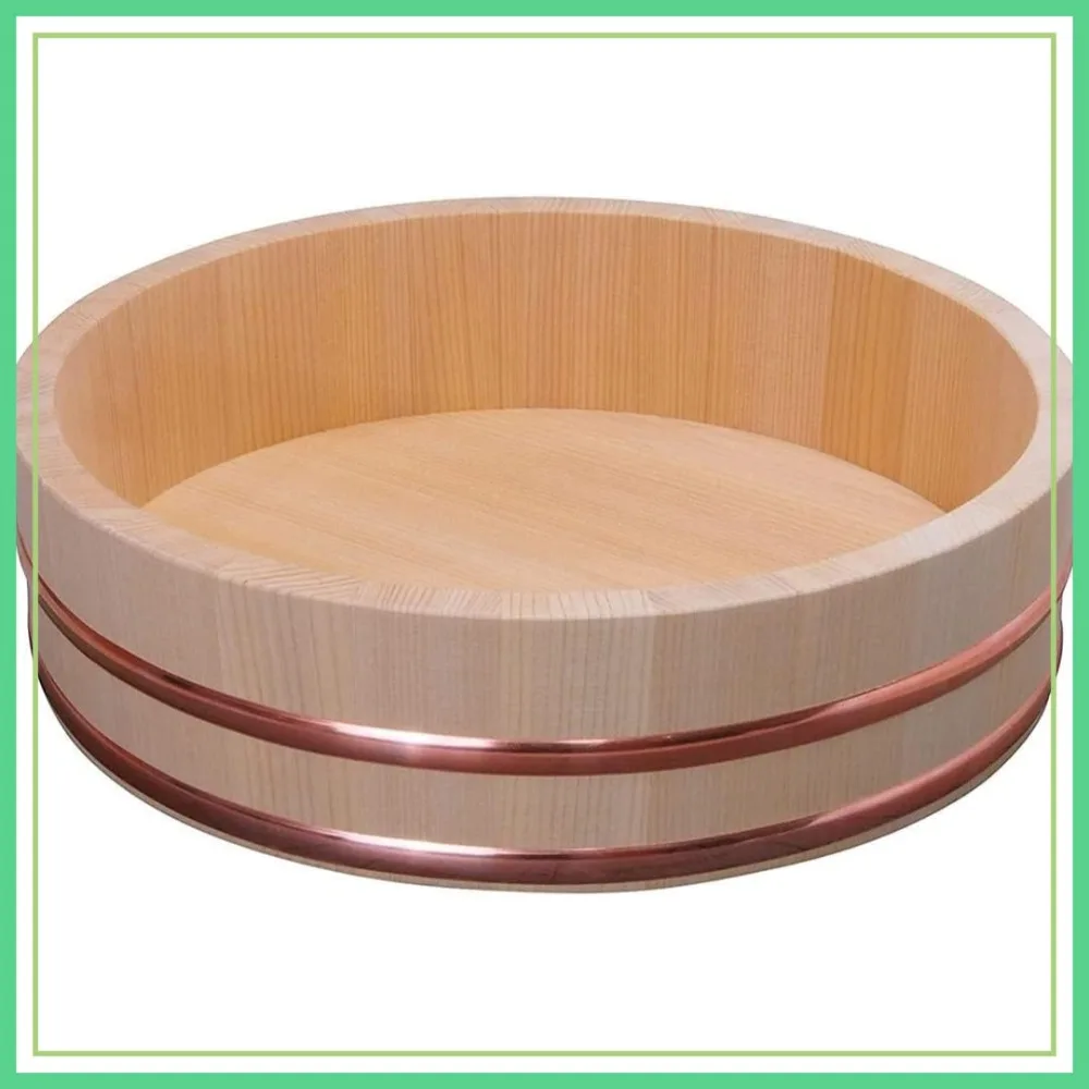 Wooden Hangiri Sushi Rice Mixing Tub Copper Band Sawara Cypress Sushi Oke 13 inch
Wooden Hangiri Sushi Rice Mixing Tub Copper Band Sawara Cypress Sushi Oke 13 inch