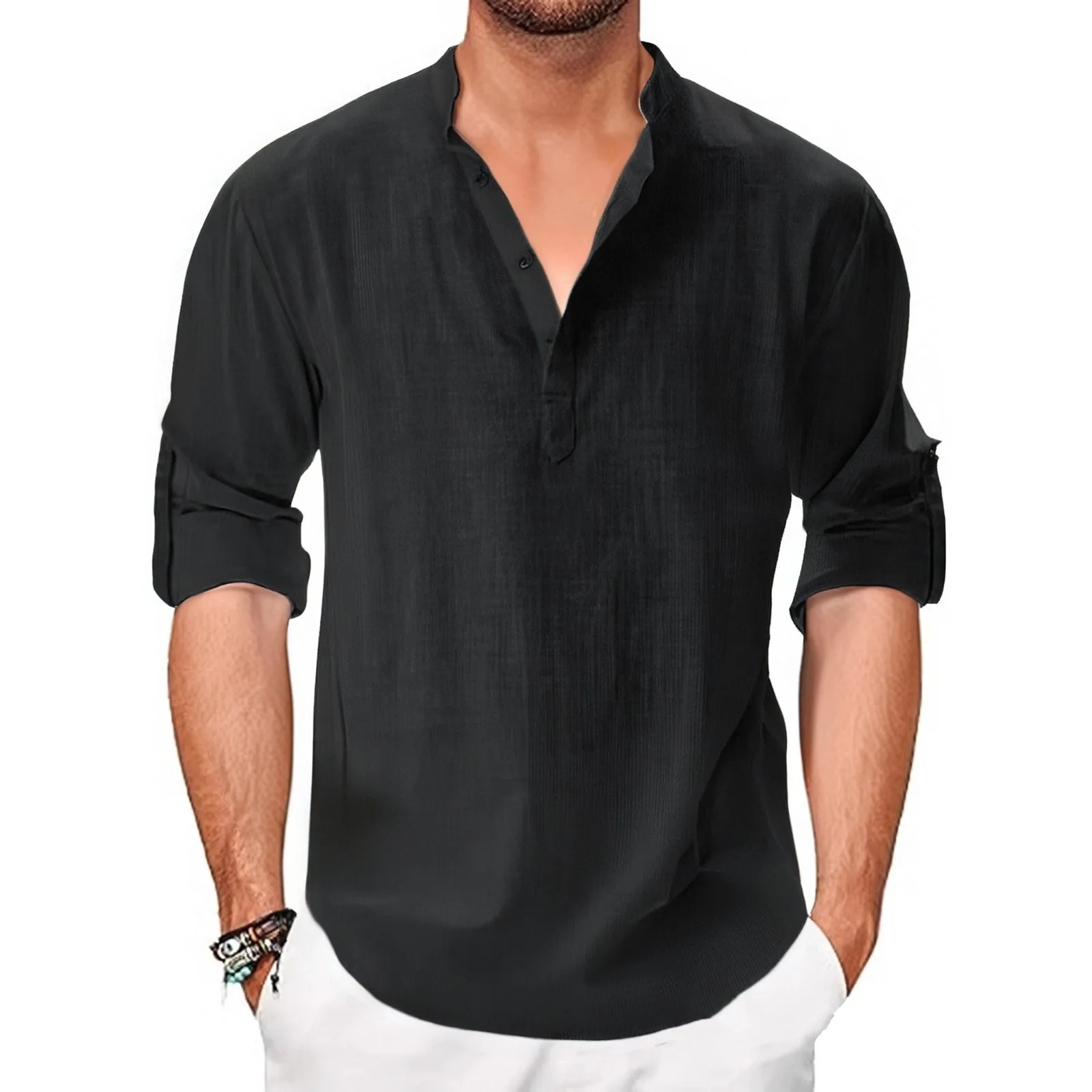 Spring and Summer Men's Casual Shirt Stand-up Collar Button Decoration Cotton Linen Shirt Top Solid color simple men's clothing
Spring and Summer Men's Casual Shirt Stand-up Collar Button Decoration Cotton Linen Shirt Top Solid color simple men's clothing