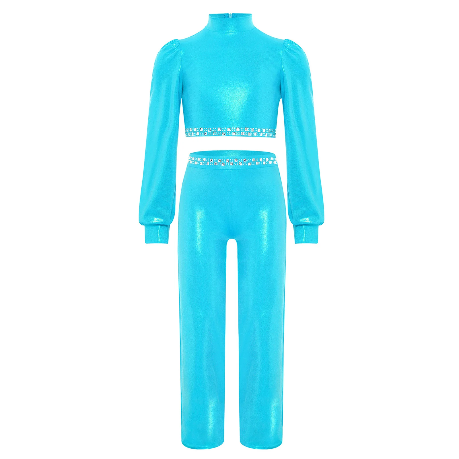 2Pcs/Sets Kids Girls Jazz Dance Costumes Shiny Rhinestones Metallic Long Sleeves Zipper Back Crop Top+Pants Disco Streetwear
2Pcs/Sets Kids Girls Jazz Dance Costumes Shiny Rhinestones Metallic Long Sleeves Zipper Back Crop Top+Pants Disco Streetwear