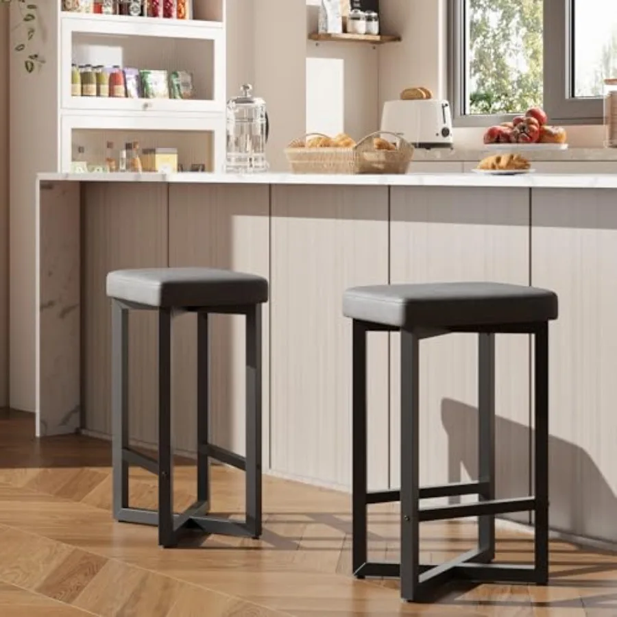 Bar Stools, 24.6" Counter Height Backless Barstools, Upholstered PU Leather Seats with Metal X-Frame and Footrest, Modern Kitch
Bar Stools, 24.6" Counter Height Backless Barstools, Upholstered PU Leather Seats with Metal X-Frame and Footrest, Modern Kitch