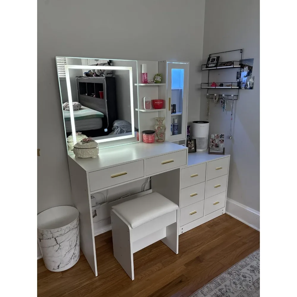 51.8" Makeup Vanity Desk with Mirror and Lights White Vanity Table with RGB Storage 8 Drawers Power Outlet Large Dresse
51.8" Makeup Vanity Desk with Mirror and Lights White Vanity Table with RGB Storage 8 Drawers Power Outlet Large Dresse