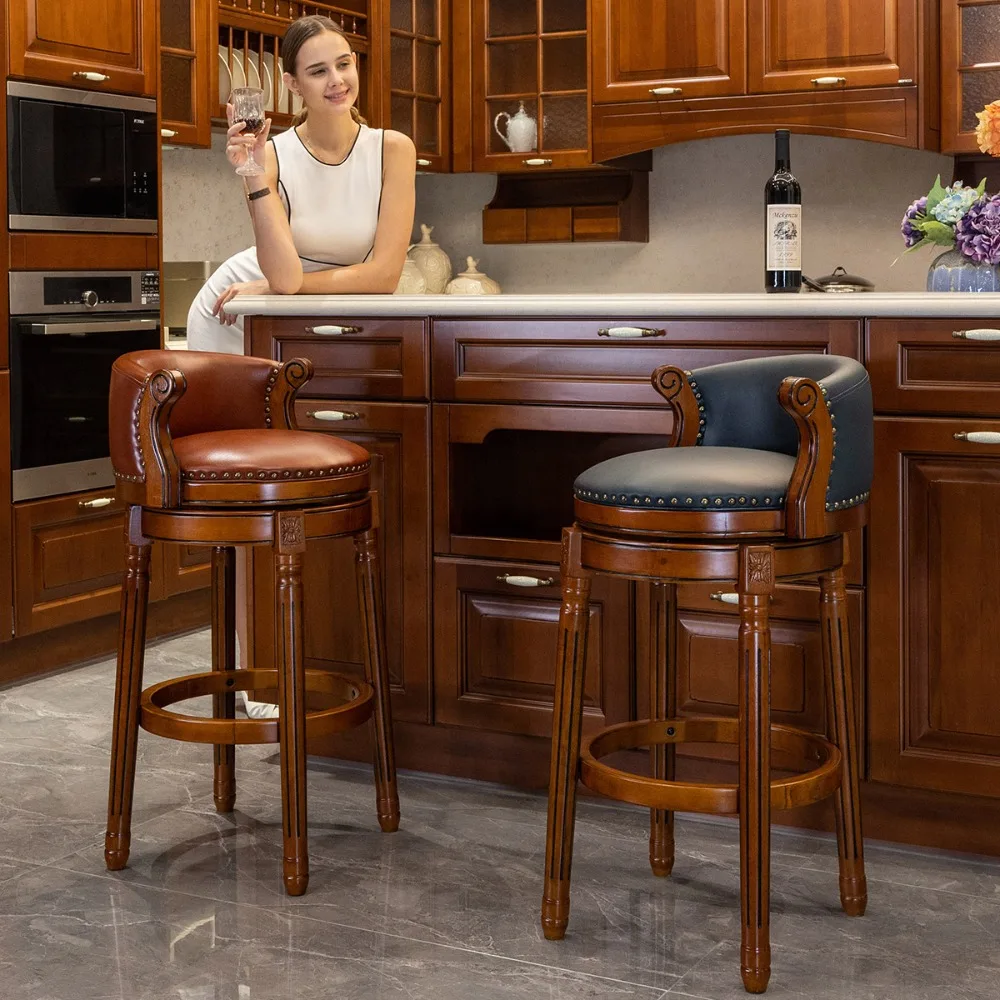 Seat height Cow top Leather Wooden Bar Stools, 360 Degree Swivel Bar Height Chair with Backs for Home Kitchen Counter
Seat height Cow top Leather Wooden Bar Stools, 360 Degree Swivel Bar Height Chair with Backs for Home Kitchen Counter