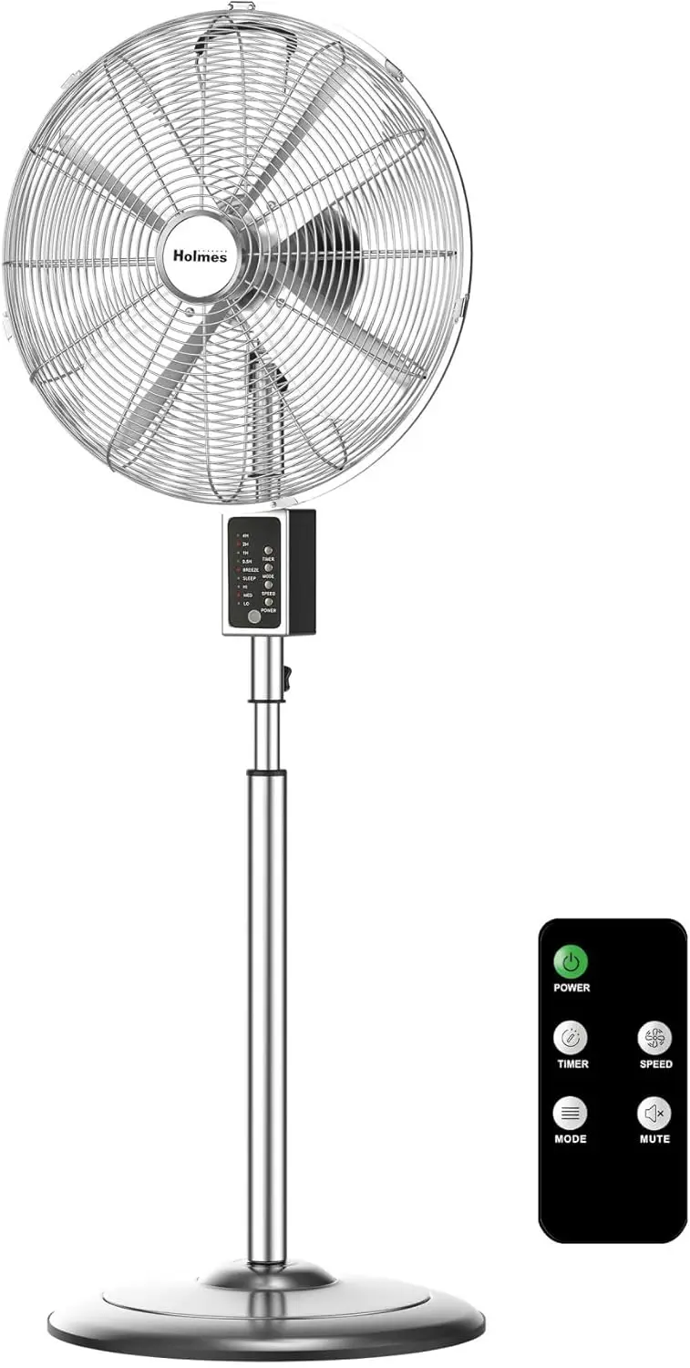 16 Inch Chrome Metal Stand Fan, 3 Speeds, 75° Oscillation, Remote Control, Quiet, Adjustable Height for Home Office Bedroom
16 Inch Chrome Metal Stand Fan, 3 Speeds, 75° Oscillation, Remote Control, Quiet, Adjustable Height for Home Office Bedroom