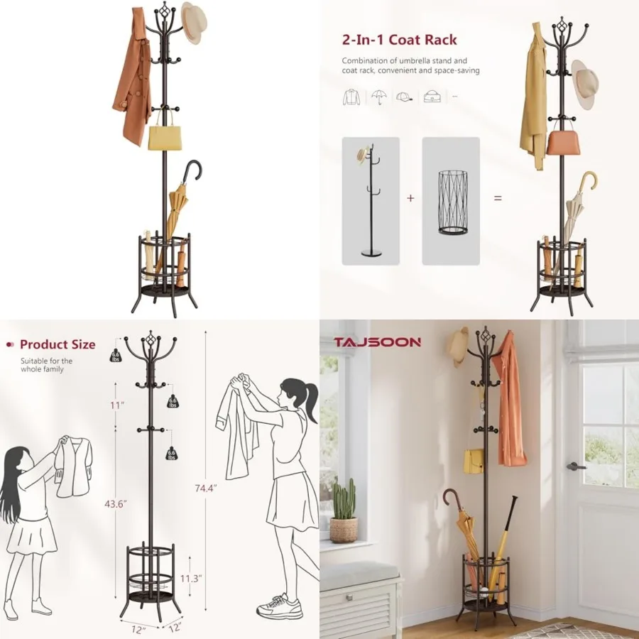 Coat Rack Stand with Umbrella Holder, Coat Tree Freestanding with 16 Hooks, Coat Hangers Stand for Living Room, Bedroom, Office
Coat Rack Stand with Umbrella Holder, Coat Tree Freestanding with 16 Hooks, Coat Hangers Stand for Living Room, Bedroom, Office