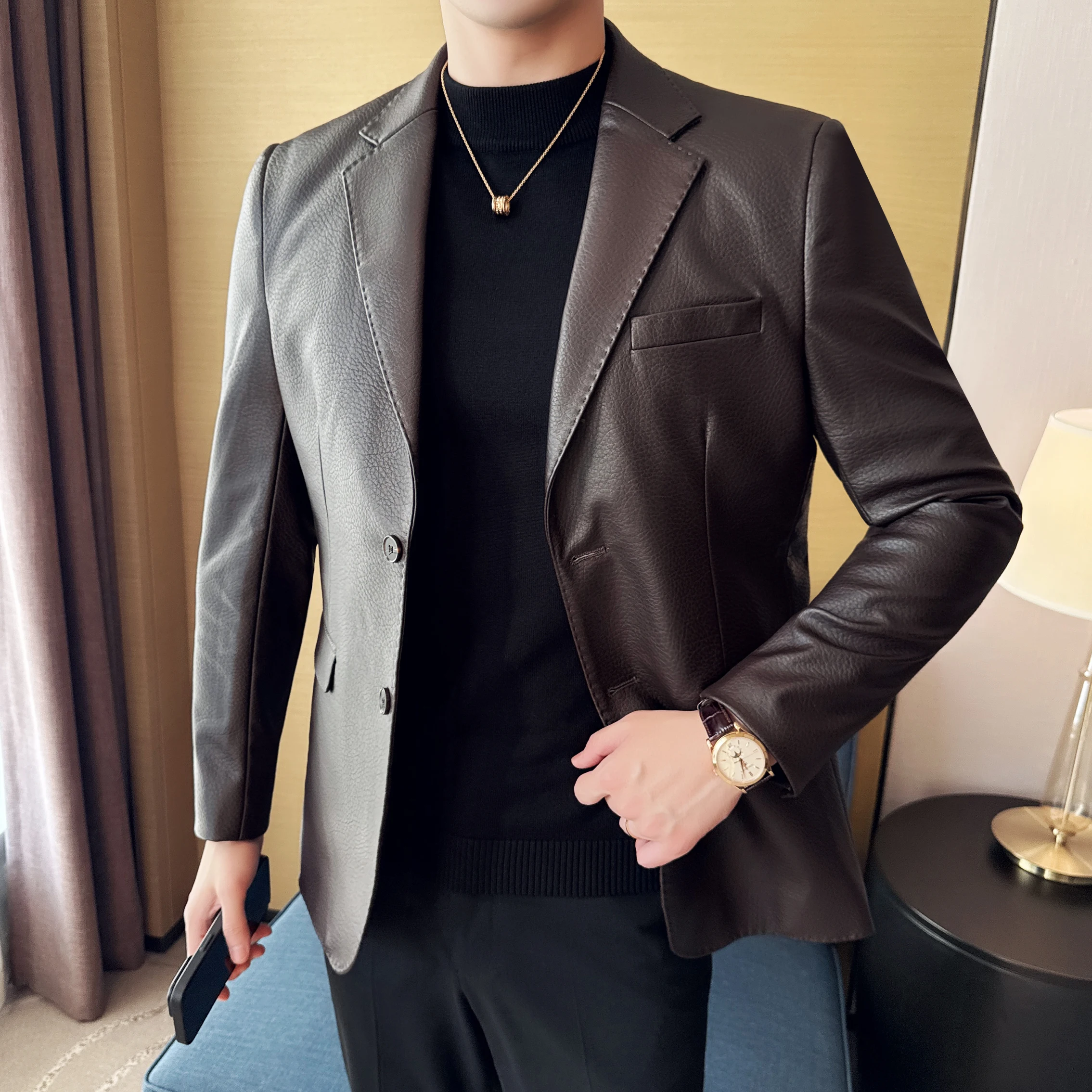 5XL-M Black/Coffee PU Leather Blazer Jackets Men Korean Luxury Clothing Single Breasted Slim Fit Men's Blazers Casual Suit Coats
5XL-M Black/Coffee PU Leather Blazer Jackets Men Korean Luxury Clothing Single Breasted Slim Fit Men's Blazers Casual Suit Coats