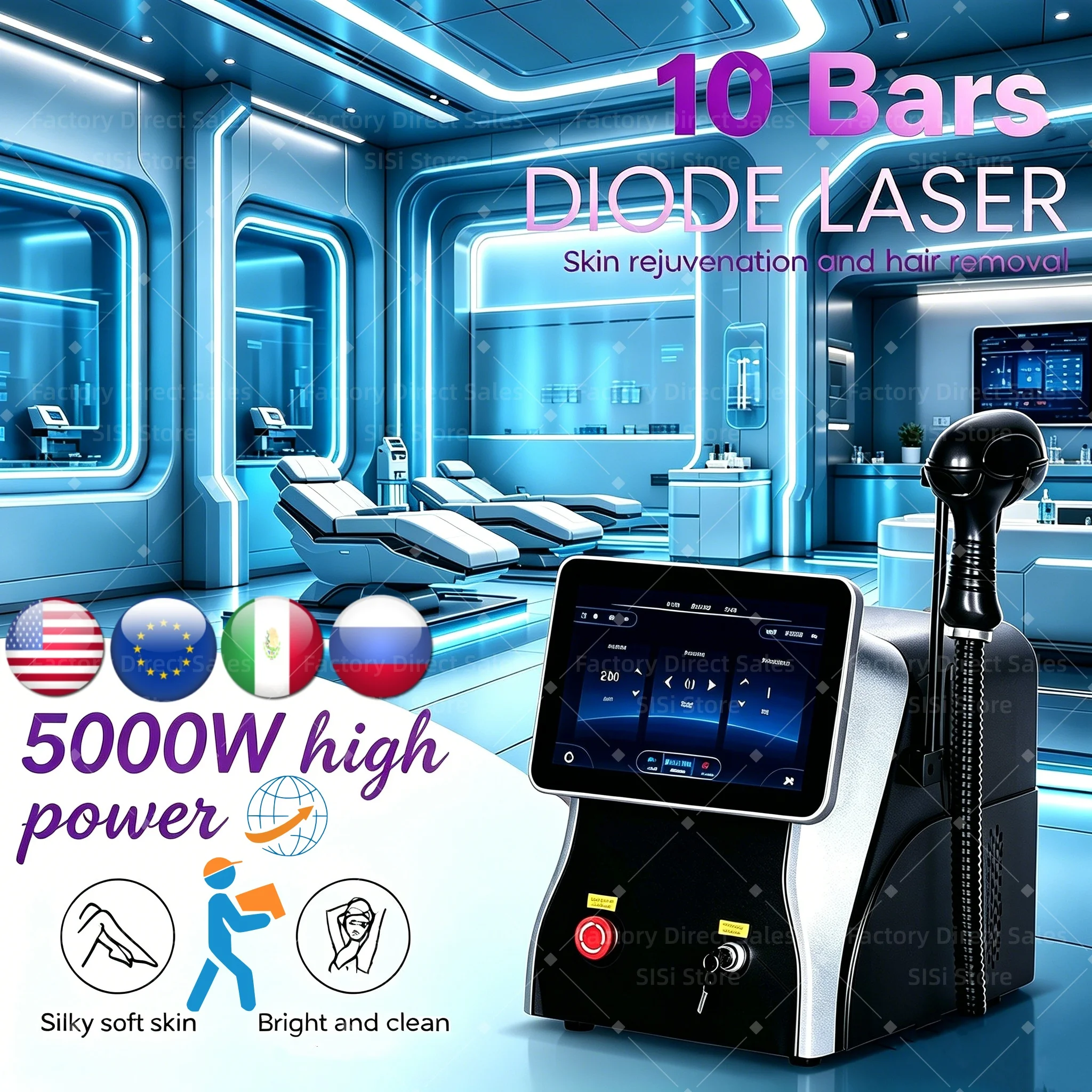 Diode Laser Hair Removal Machine 5000W Laser Diode Permanent Painless Ice Platinum Depilator 3-Wavelength 755 808 1064nm
Diode Laser Hair Removal Machine 5000W Laser Diode Permanent Painless Ice Platinum Depilator 3-Wavelength 755 808 1064nm