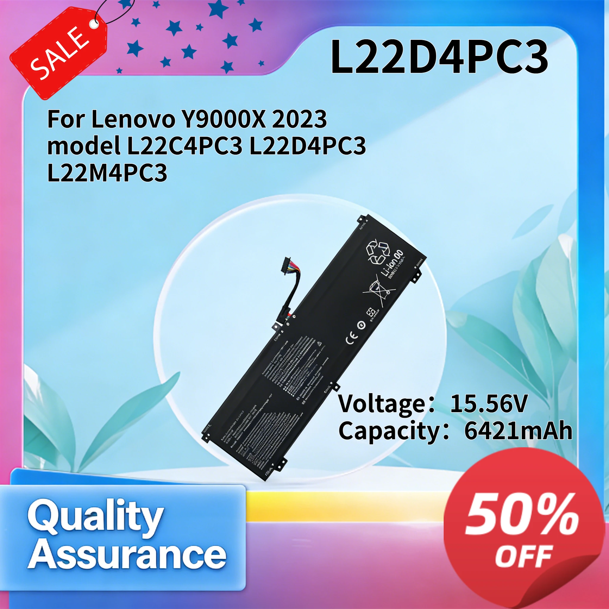 6421mAh 15.56V New Replacement Battery For Lenovo Y9000X 2023 L22C4PC3 L22D4PC3 L22M4PC3 Laptop Battery
6421mAh 15.56V New Replacement Battery For Lenovo Y9000X 2023 L22C4PC3 L22D4PC3 L22M4PC3 Laptop Battery