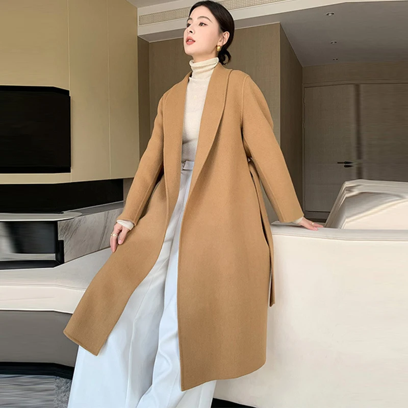 Autumn Winter Turn-down Collar Straight Woolen Coat Women's Belt Casual Woolen Coat 2023 Solid Color Loose Long Woolen Outerwear
Autumn Winter Turn-down Collar Straight Woolen Coat Women's Belt Casual Woolen Coat 2023 Solid Color Loose Long Woolen Outerwear