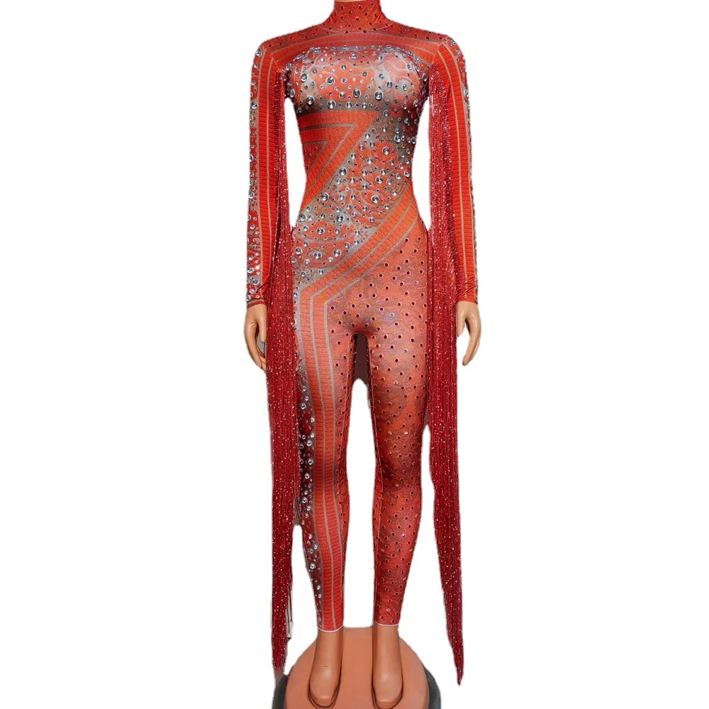 Sparkly Red Rhinestones Fringes Jumpsuit for Women Sexy Performance Dance Costume Stage Wear Evening Party Birthday Outfit
Sparkly Red Rhinestones Fringes Jumpsuit for Women Sexy Performance Dance Costume Stage Wear Evening Party Birthday Outfit