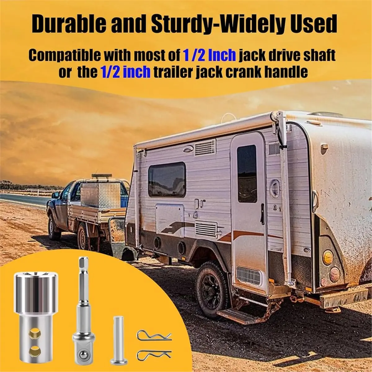 A58Z Trailer Jack Crank Handle Power Drill Adapter with 1/2" Socket Adapter Bit, Trailer Jack Drill for Top Wind Crank Handle
A58Z Trailer Jack Crank Handle Power Drill Adapter with 1/2" Socket Adapter Bit, Trailer Jack Drill for Top Wind Crank Handle