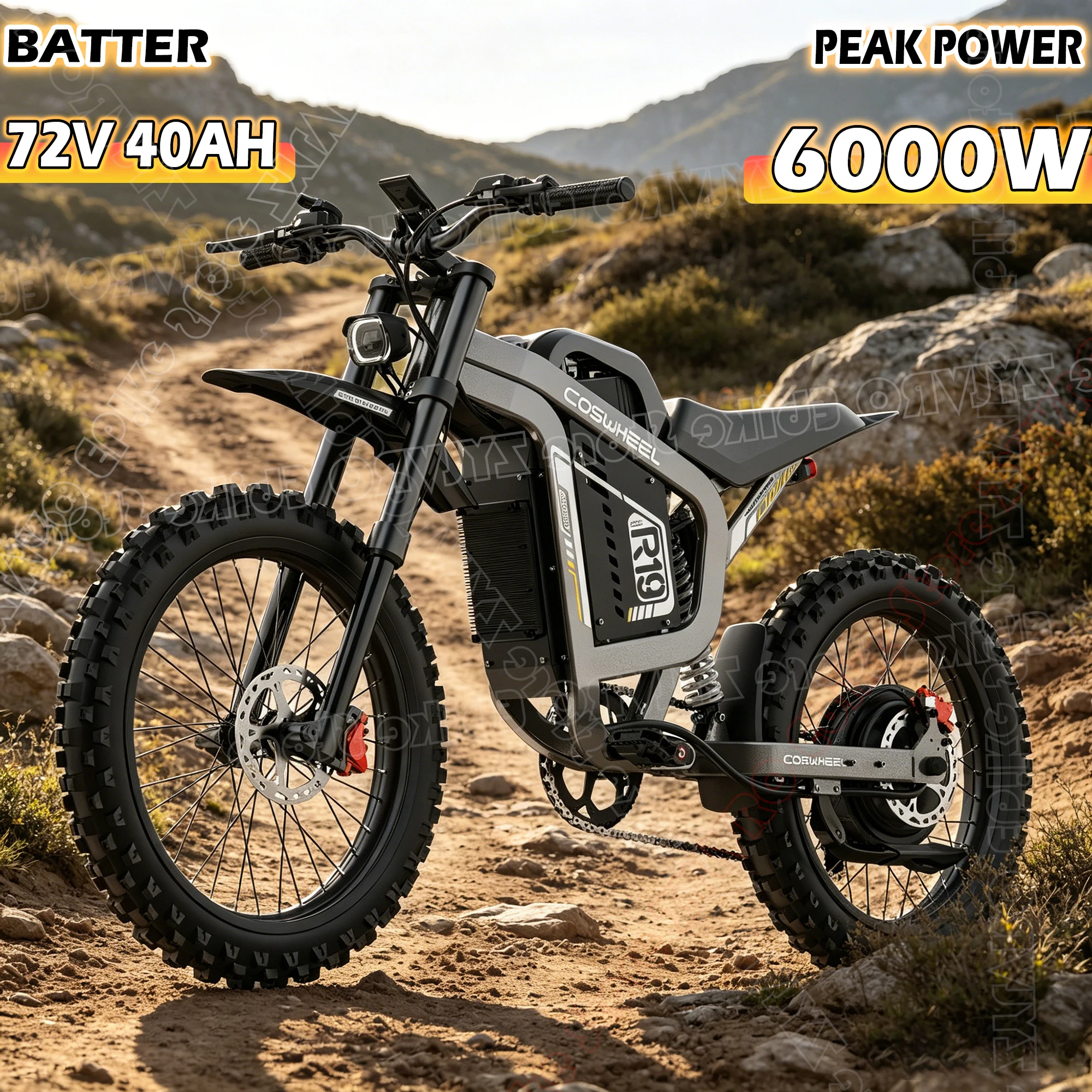 COSWHEEL R19 Adult Electric Bicycle 96 km/h 6000W 72V 40AH Battery Mountain Electric Bike 20 inch Fat Tire Ebike Electric Dirt Bike
COSWHEEL R19 Adult Electric Bicycle 96 km/h 6000W 72V 40AH Battery Mountain Electric Bike 20 inch Fat Tire Ebike Electric Dirt Bike