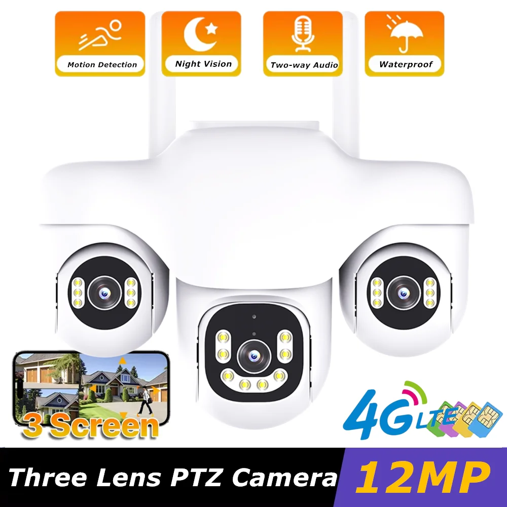 CCTV Video Security Cam Outdoor 12MP HD Three Lens PTZ 4G IP Camera Three Screen Camera Audio Human Detection Waterproof
CCTV Video Security Cam Outdoor 12MP HD Three Lens PTZ 4G IP Camera Three Screen Camera Audio Human Detection Waterproof