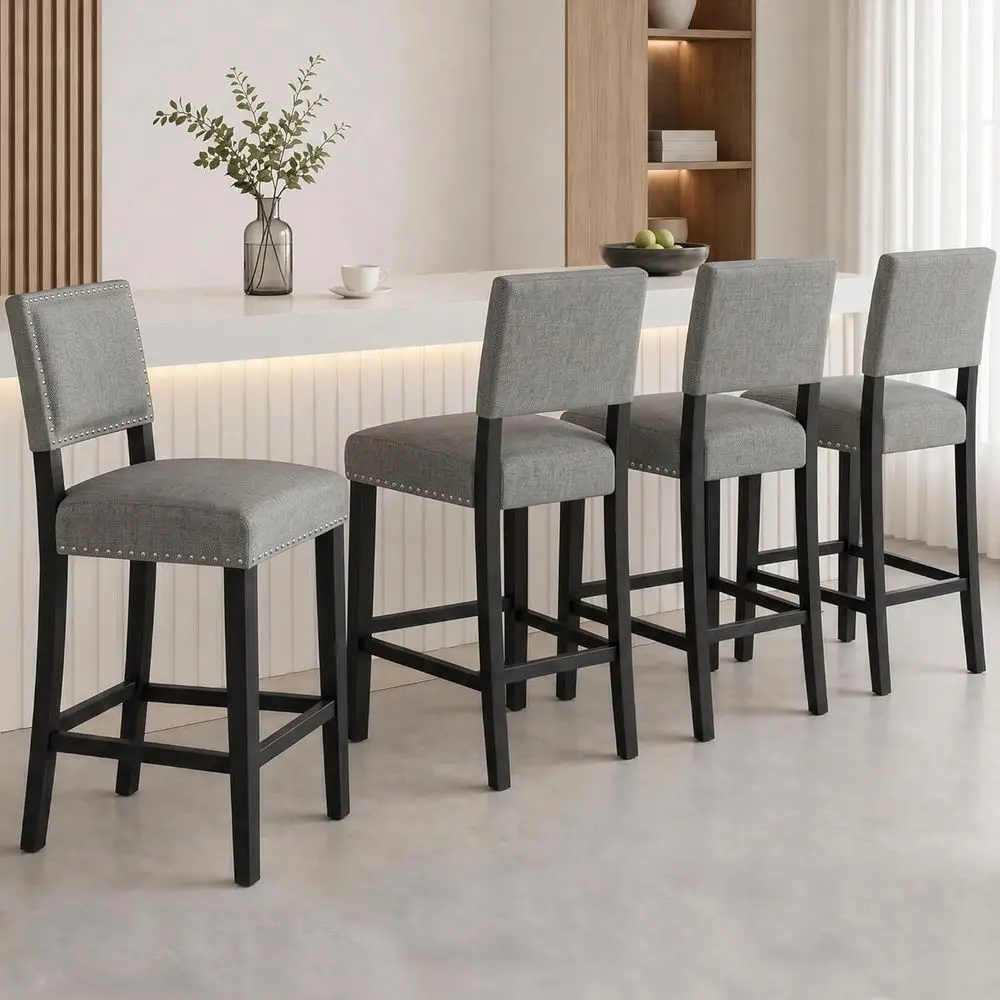 Linen-Upholstered Counter Stool with Rubberwood Legs and Nailed Trim, Grey, Set of 4, 24 Seat Height
Linen-Upholstered Counter Stool with Rubberwood Legs and Nailed Trim, Grey, Set of 4, 24 Seat Height