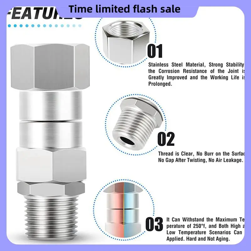 A40T 6Pcs Pressure Washer Swivel, 3/8 Inch NPT Male Thread Fitting, Stainless Steel, Kink Free To Hose Fitting
A40T 6Pcs Pressure Washer Swivel, 3/8 Inch NPT Male Thread Fitting, Stainless Steel, Kink Free To Hose Fitting
