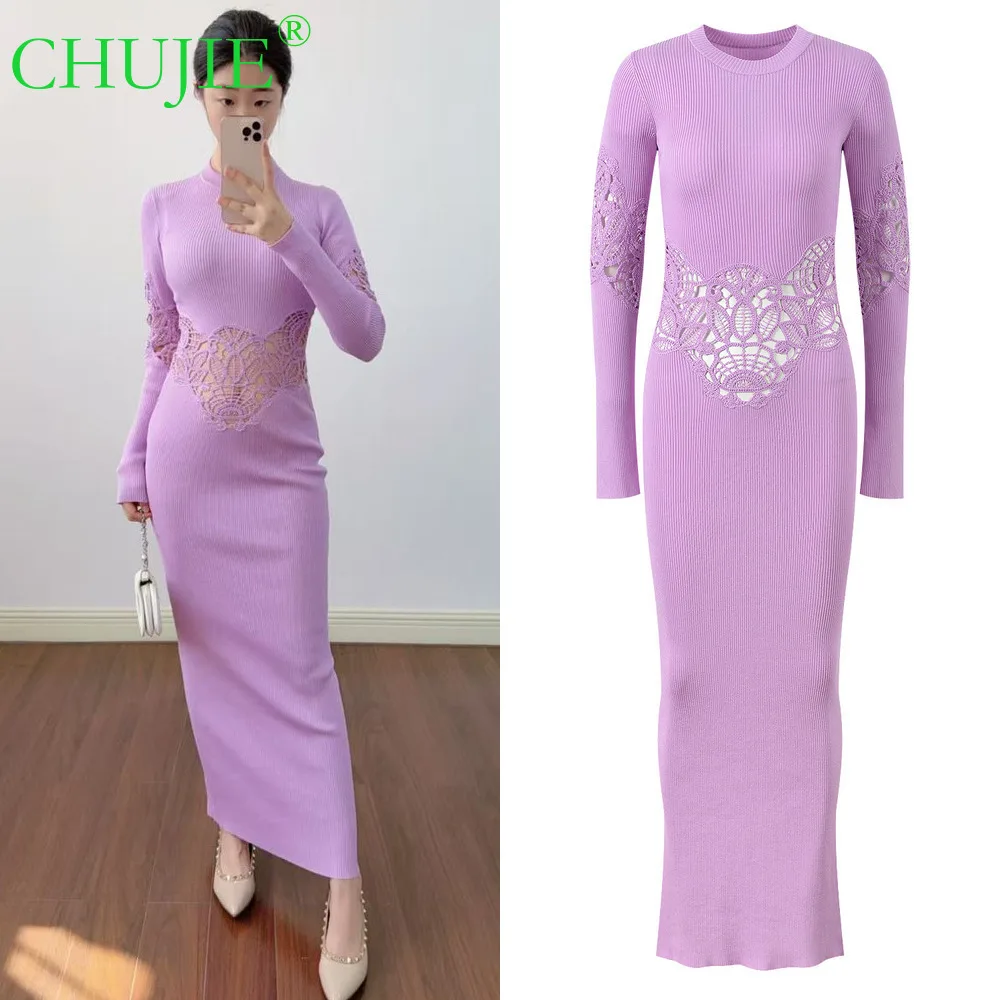 【CHUJIE】 2025 Autumn Winter New Purple Niche Design Waist Hollow Elegant Round Neck Long Sleeve Knitted Long Dress
【CHUJIE】 2025 Autumn Winter New Purple Niche Design Waist Hollow Elegant Round Neck Long Sleeve Knitted Long Dress