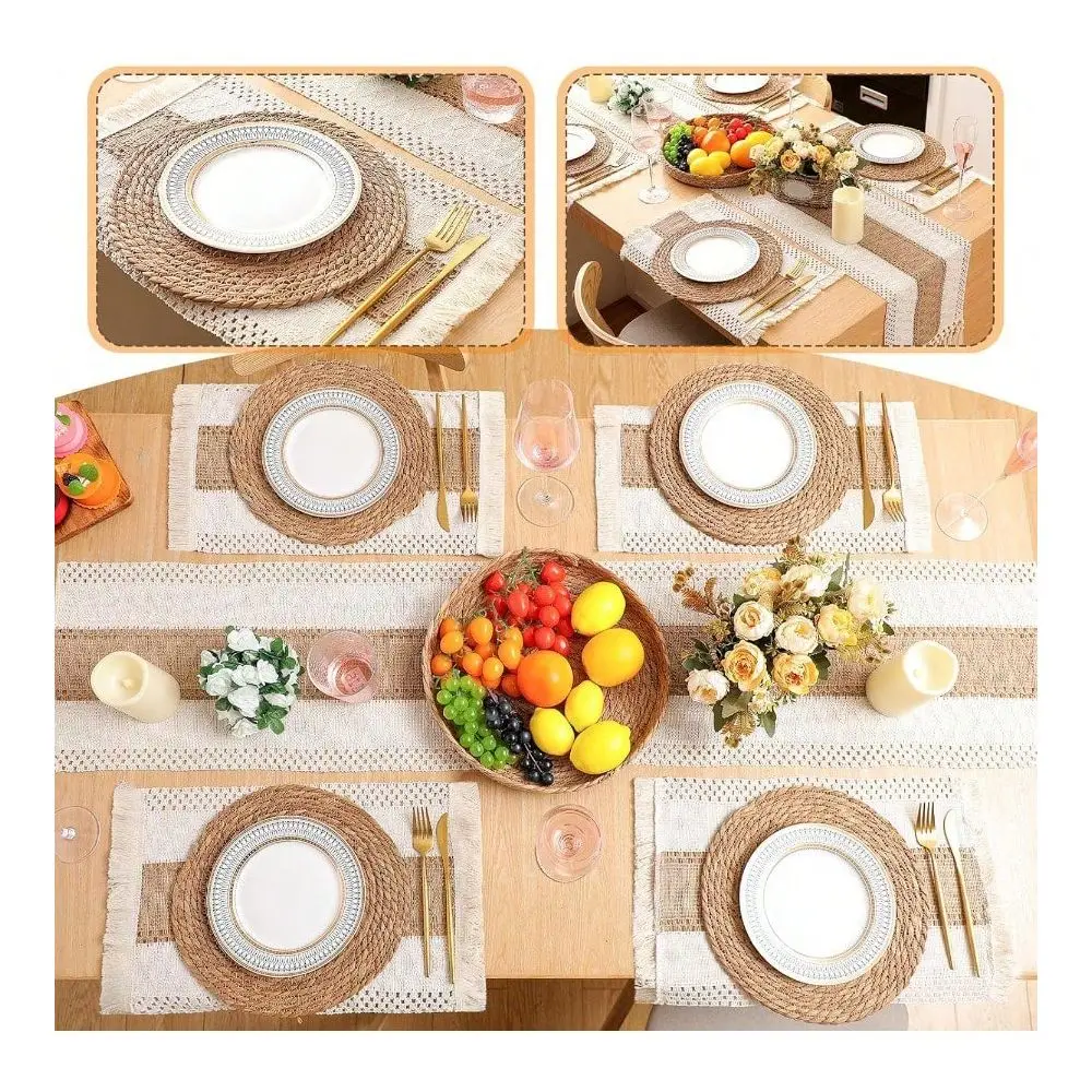 Placemats 4 6 Set Of Round Woven Placemats Macrame Style Bicolor Stitching Long Table Runner Farmhouse Rustic Natural Burlap Co
Placemats 4 6 Set Of Round Woven Placemats Macrame Style Bicolor Stitching Long Table Runner Farmhouse Rustic Natural Burlap Co