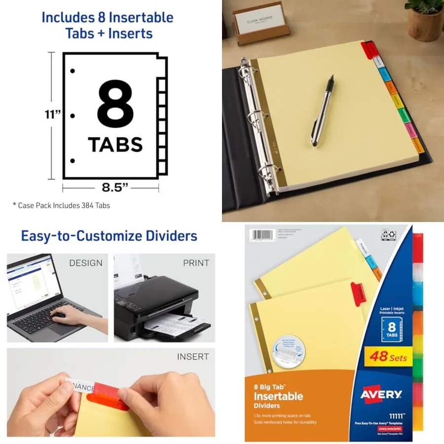 Insertable Dividers for 3 Ring Binders, 8 Tabs per Set, Multicolor Big Tabs, Buff Paper with Gold-Reinforced Holes, Great for O
Insertable Dividers for 3 Ring Binders, 8 Tabs per Set, Multicolor Big Tabs, Buff Paper with Gold-Reinforced Holes, Great for O