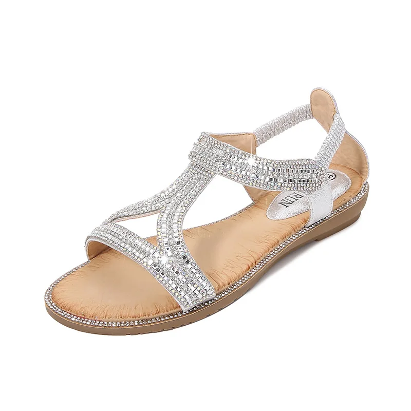Bling Rhinestone Flat Sandals Women T-Strap Elastic Back Open Toe Comfortable Summer Beach Wedding Party Shoes
Bling Rhinestone Flat Sandals Women T-Strap Elastic Back Open Toe Comfortable Summer Beach Wedding Party Shoes