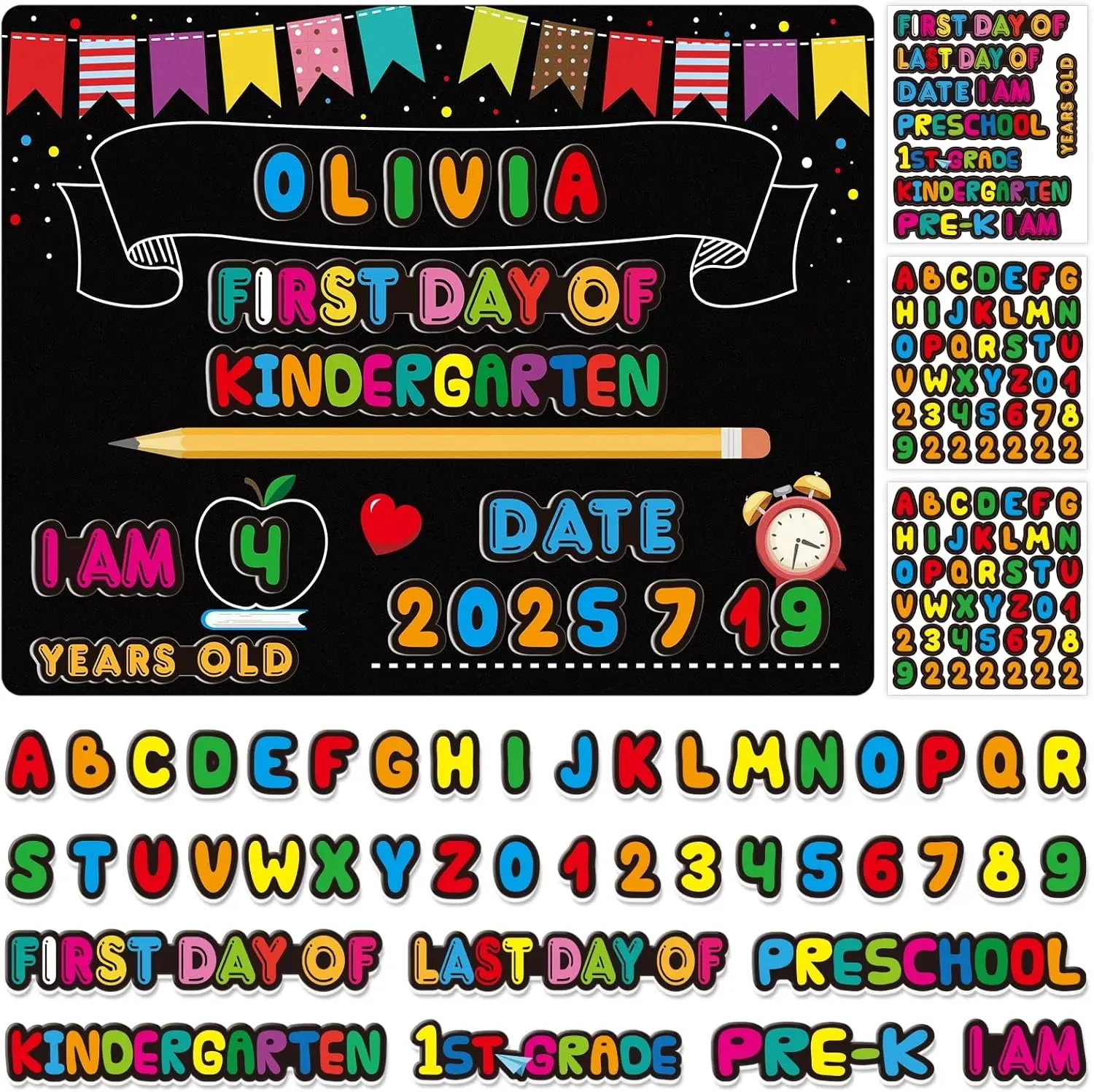 First Day of School Sign with DIY Letters Stickers - 11x14 Double Sided Chalkboard for Preschool PreK Kindergarten, Back to School Photo Prop
First Day of School Sign with DIY Letters Stickers - 11x14 Double Sided Chalkboard for Preschool PreK Kindergarten, Back to School Photo Prop