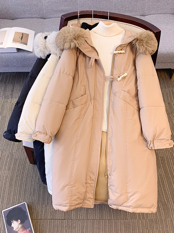 Faionable Retro Long Thiened down Cotton Jaet Women Loose Coat with Big Fur Collar over Knee Length Korean Sle Commute
Faionable Retro Long Thiened down Cotton Jaet Women Loose Coat with Big Fur Collar over Knee Length Korean Sle Commute