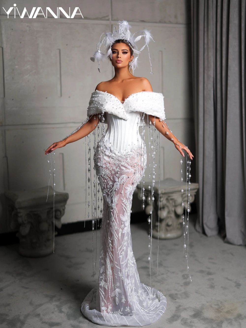 Dreamy Dazzling Pearls Tassel Wedding Dress Sexy Illusion Off Shoulder Bridal Gown Customized Mermaid Long Dresses For Bride
Dreamy Dazzling Pearls Tassel Wedding Dress Sexy Illusion Off Shoulder Bridal Gown Customized Mermaid Long Dresses For Bride