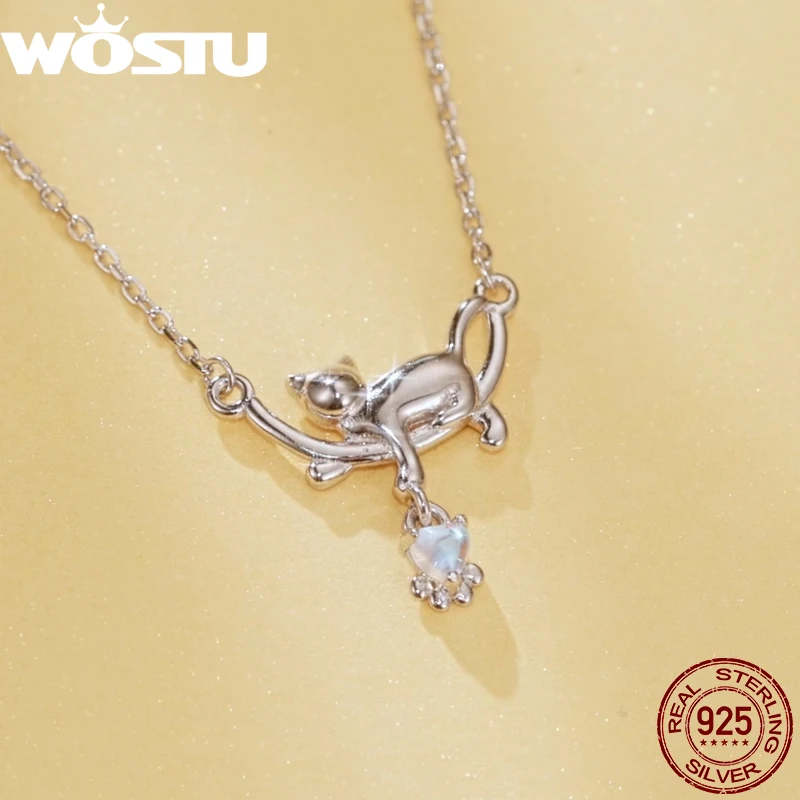 WOSTU 925 Sterling Silver Lovely Cat Necklace for Women Heart Rainbow Moonstone Cats Pet Pendant Necklace Girl Daughter Gift
WOSTU 925 Sterling Silver Lovely Cat Necklace for Women Heart Rainbow Moonstone Cats Pet Pendant Necklace Girl Daughter Gift