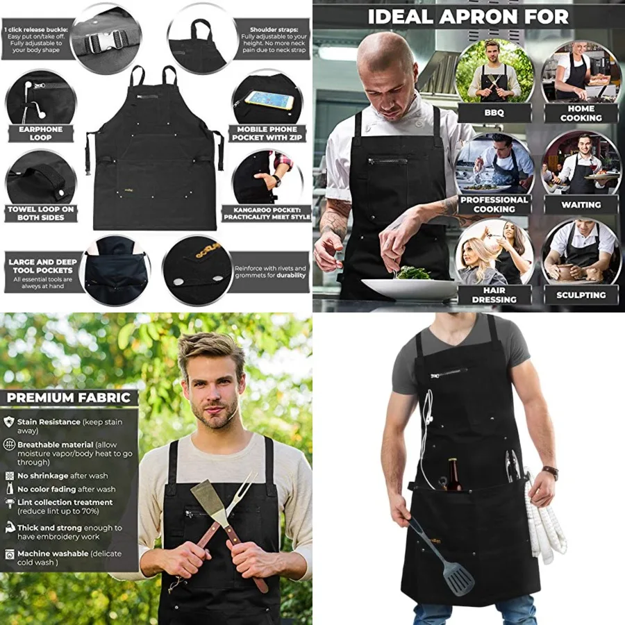 Professional Grade Chef Apron for Men - Ideal for Kitchen, BBQ, Cooking, and Grill
Professional Grade Chef Apron for Men - Ideal for Kitchen, BBQ, Cooking, and Grill