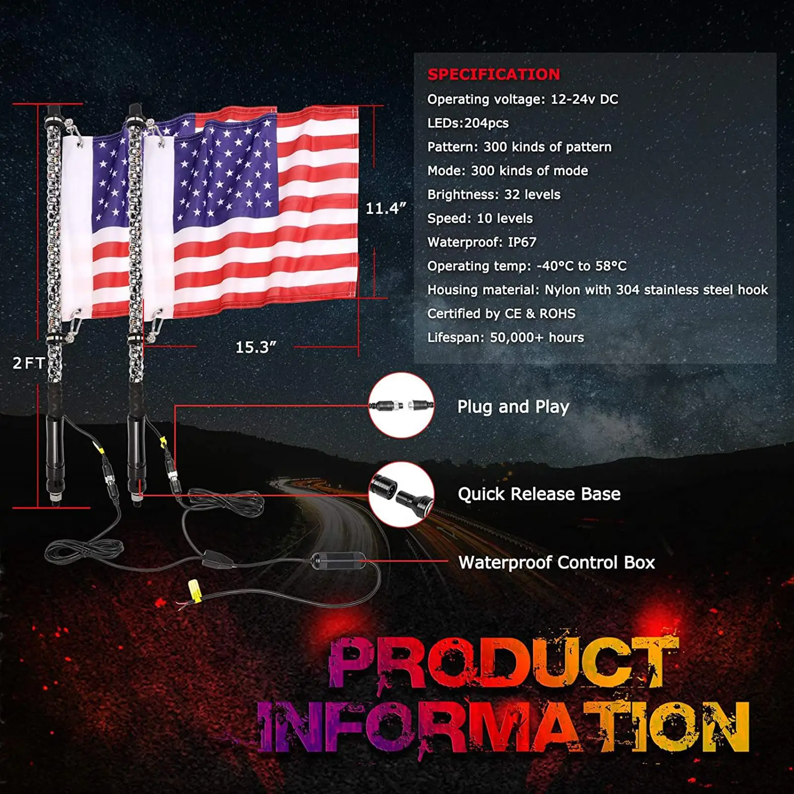 2 Pieces LED Whip Lights RGB 360 Spiraling Rising Dancing whips Warning Lighted Antenna Fit for UTV ATV Buggy Motorcycles
2 Pieces LED Whip Lights RGB 360 Spiraling Rising Dancing whips Warning Lighted Antenna Fit for UTV ATV Buggy Motorcycles